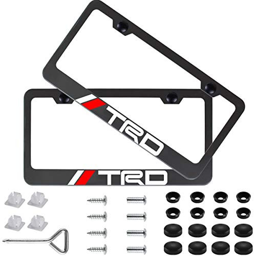 Sparkle-um 2Pcs Newest Matte Aluminum Alloy TRD Logo License Plate Frame with Screw Caps Cover Set Applicable to US Standard car License Frame  for Toyota TRD-?Black?