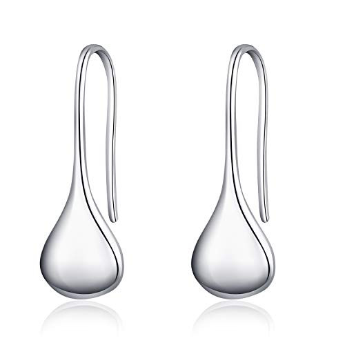 Pull Through Teardrop Dangle Earrings 925 Sterling Silver Simple Water Drop Earrings for Women pull through teardrop earrings style B