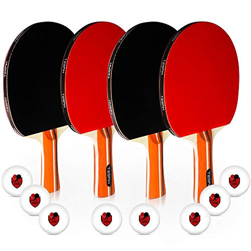 Ping Pong Paddle and Balls - Ping Pong Paddles Set of 4   8 Ping Pong Balls - High Performance Table Tennis Paddle for Four Players and 3 Star Ping Pong Balls - Portable Bag