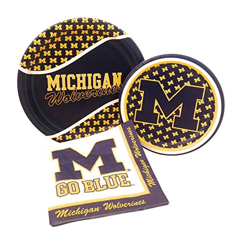 University of Michigan Wolverines Party Supply Pack! Bundle Includes Paper Plates & Napkins for 8 Guests