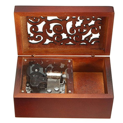 Antique Engraved Wooden Wind-Up Musical Box Lilium from Elfen Lied Musical Box with Silver-Plating Movement in Rectangle