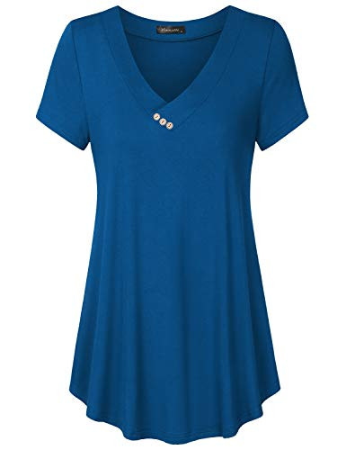 Vinmatto Women s Summer Short Sleeve V Neck Flowy Tunic TopXL Solid Deep Blue