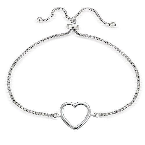 Hoops   Loops Sterling Silver Open Heart Polished Adjustable Pull String Bracelet
