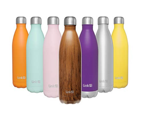 Linkit 32oz Water Bottle - Stainless Steel Vacuum Insulated Thermos - Leakproof Double Wall Sports Flask - Pattern  Wood Grain
