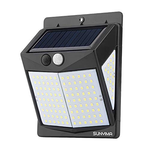 SUNYIMA Solar Lights Outdoor 140 LED Wireless Motion Sensor Lights with 270° Wide Angle Lighting Waterproof for Deck Fence Post Door Wall Yard and Garage Deck Pathway Sunlight Street Light
