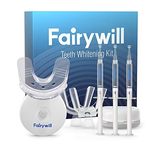 Fairywill Teeth Whitening Kit with Led Light  reduced sensitive teeth whitener kit  3×3ml whitening Gel with 5X professional teeth whitening light Accelerated for Maximum Whitening