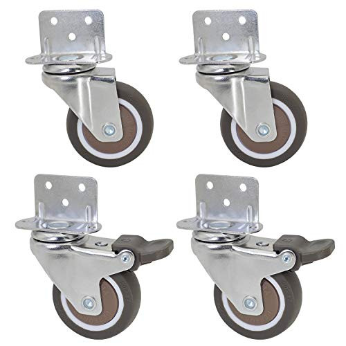 Dr-Luck 2 Inch L-Shaped Plate Swivel Caster Combo  TPR Rubber Wheel Metal Housing Caster L-Shape Side Mount Plate for Furniture  4 Pack Total Load Capacity 190Lbs-87Kg - 2 Swivel   2 Swivel w-Brake