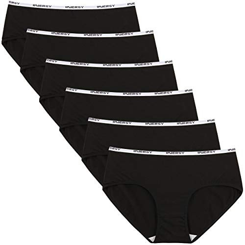 INNERSY Womens Cotton Sporty Underwear Hipster Panties Regular   Plus Size 6-PackX-Large 6 Black