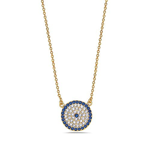 925 Sterling Silver Yellow Gold-Tone Womens Evil Eye Hamsa White Blue CZ Pendant Necklace