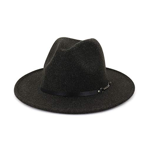 Lisianthus Womens Classic Wool Fedora with Belt Buckle Wide Brim Panama Hat C-Black
