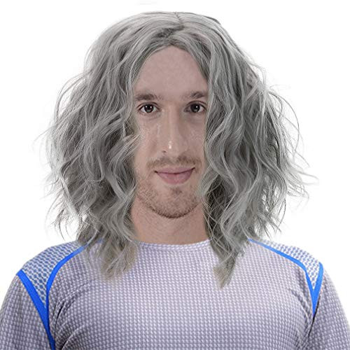 Grey Curly Anime Cosplay Wig-Men Women Synthetic Wavy Movie Role Play Hair Wigs for Party Costume Halloween Christmas Grey Curly Anime Cosplay Wig-Men Women Synthetic Wavy Movie Role Play Hair Wigs for Party Costume Halloween Christmas