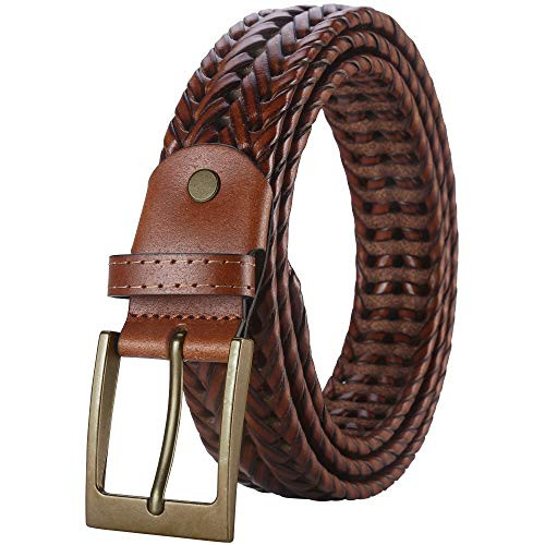 Mens Belt Lavemi Leather Woven Braided Belts for Men Casual Jeans Dress Golf Gift Boxed 35-2828-2 Brown 115