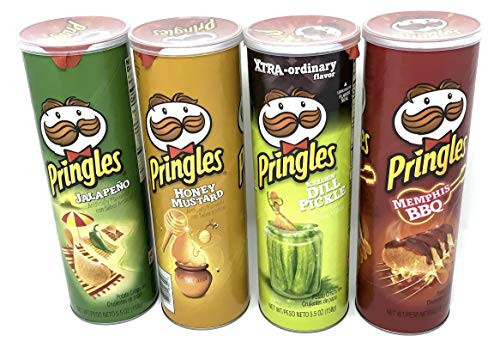 Pringles Potato Chips Variety Pack of 4 Jalapeno  Honey Mustard  Dill Pickle  Memphis BBQ