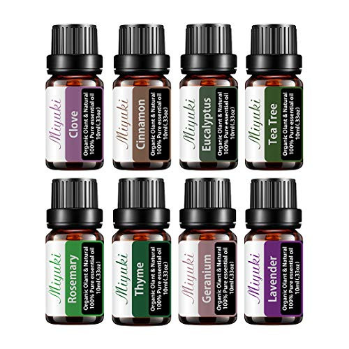 Essential Oil Sets Organic Plant Natural 100  Pure Therapeutic Grade Aromatherapy Oils for Diffuser Humidifier with Clove Cinnamon Eucalyptus Tea Tree Rosemary Thyme Geranium Lavender - 8 Pack x10ml