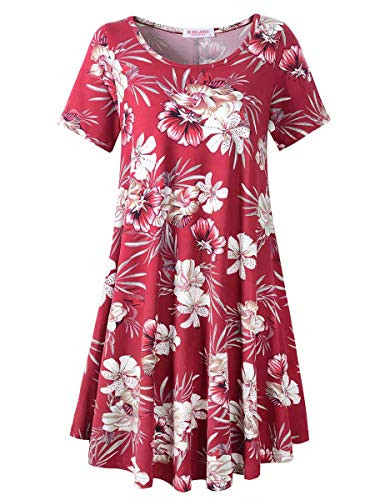BELAROI Women s Summer Tunic Top Floral Print Swing T-Shirt Loose Dress3X Flower12