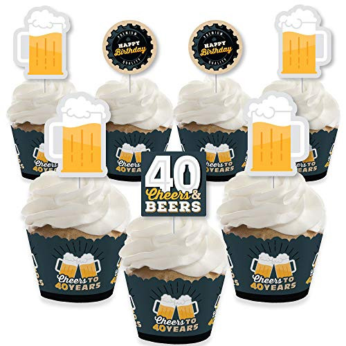 Big Dot of Happiness Cheers and Beers to 40 Years - Cupcake Decoration - 40th Birthday Party Cupcake Wrappers and Treat Picks Kit - Set of 24 Big Dot of Happiness Cheers and Beers to 40 Years - Cupcake Decoration - 40th Birthday Party Cupcake Wrappers and Treat Picks Kit - Set of 24