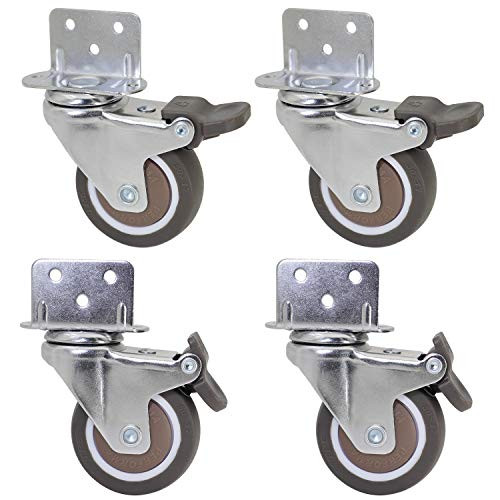 Dr-Luck 2 Inch L-Shaped Plate Swivel Caster w-Brake  5 Holes L-Clip Side Mount Plate for Narrow Install Place  TPR Rubber Wheel Move Silent Smooth Sturdy  4 Pack Total Load Capacity 190Lbs-87Kg