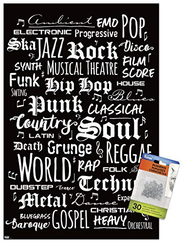 Music - Text Wall Poster with Push Pins