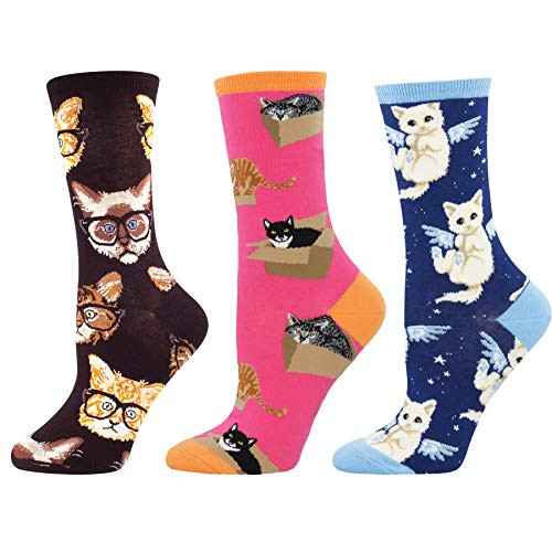 Socksmith Women s Crew Socks Women s Kitty Set  3-Pack