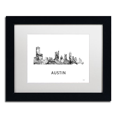 Trademark Fine Art Austin Texas Skyline WB-BW by Marlene Watson, White Matte, Black Frame 11x14-Inch