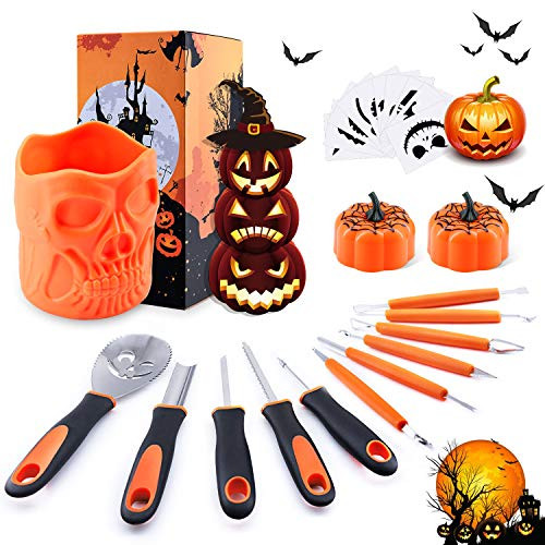 Halloween Pumpkin Carving Kit BQYPOWER 24 Piece Professional Pumpkin Cutting Tools Set Heavy Duty Stainless Steel Carving Tools for Pumpkin Jack-o-Lanterns with Orange Storage Bucket Pumpkin Lanterns Halloween Pumpkin Carving Kit BQYPOWER 24 Piece Professional Pumpkin Cutting Tools Set Heavy Duty Stainless Steel Carving Tools for Pumpkin Jack-o-Lanterns with Orange Storage Bucket Pumpkin Lanterns