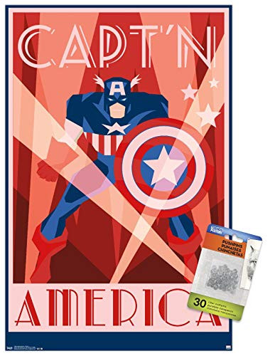 Marvel Comics - Captain America - Art Deco Wall Poster with Push Pins