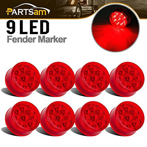 Partsam 8 Red 9 LED Light Trailer 2" Round,Clearance Marker Light, w Reflector, Sleeper Light