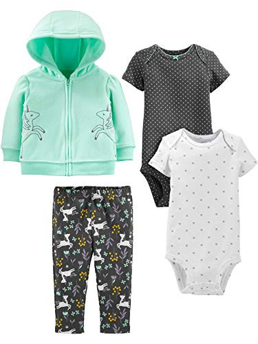 Simple Joys by Carter s Girls  4-Piece Fleece Jacket  Pant  and Bodysuit Set  Mint Unicorn  6-9 Months