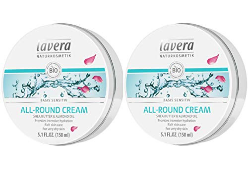 lavera® Basis-Sensitiv All-Round Cream  Moisturizing Body Cream with Shea Butter   Almond Oil to Protect Dry Skin   for a Soft and Supple Feeling  5 OZ- Double Pack