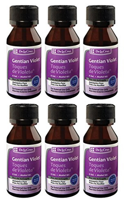 De La Cruz 1  Gentian Violet First Aid Antiseptic Liquid  Made in USA 1 FL- OZ- 6 Bottles