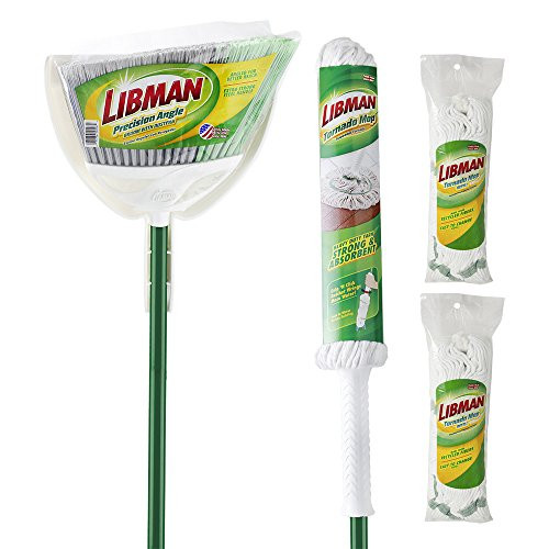 Libman Mop and Broom Heavy Sweeping Kit, White Green