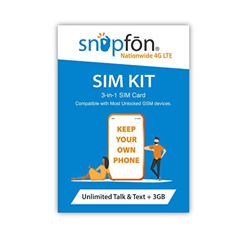 Snapfon Mobile SIM Kit   Unlimited Talk   Text  3GB Data   Nationwide 5G Network Coverage   3-in-1 GSM SIM Card