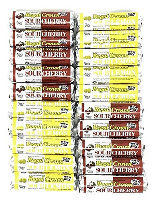 Regal Crown Candy Rolls Variety Pack of 2 Flavors Sour Cherry   Sour Lemon 8 of each  Total of 16