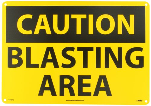 NMC C663AC OSHA Sign  Legend  CAUTION - BLASTING AREA   20  Length x 14  Height  Aluminum  Black on Yellow
