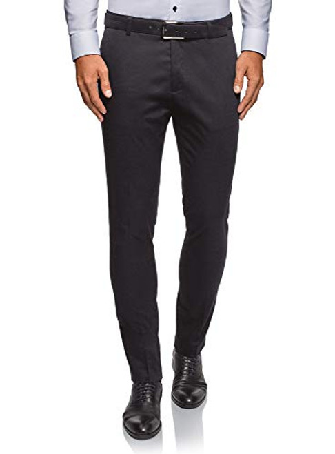 oodji Ultra Men s Slim-Fit Trousers in Textured Fabric  Blue  US 36 - EU 48 - XL