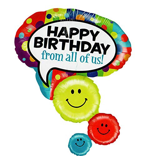Betallic 42  Happy Birthday From Us All Smiley Faces Foil Balloon  Multicolor