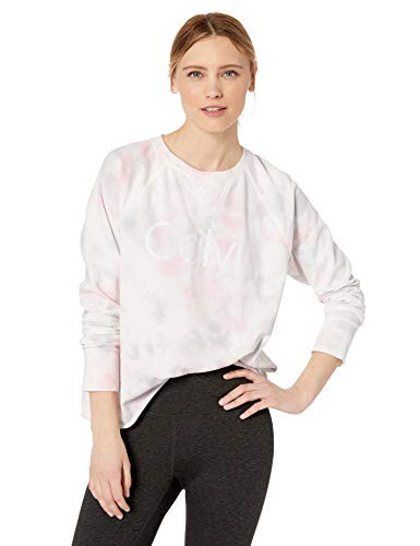 Calvin Klein Women s Calvin Logo Tie Dye Raglan Pullover  Pink Lemonade Combo  Small