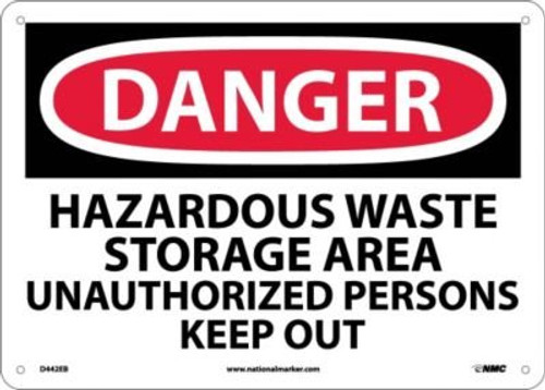 NMC D442EB DANGER - HAZARDOUS WASTE STORAGE AREA UNAUTHORIZED PERSONS KEEP OUT Sign - 14 in- x 10 in- Fiberglass Danger Signage Black-White on White-Red NMC D442EB DANGER - HAZARDOUS WASTE STORAGE AREA UNAUTHORIZED PERSONS KEEP OUT Sign - 14 in- x 10 in- Fiberglass Danger Signage Black-White on White-Red