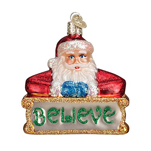 Old World Christmas Glass Blown Ornament with S-Hook and Gift Box  Santa Collection Believe Santa