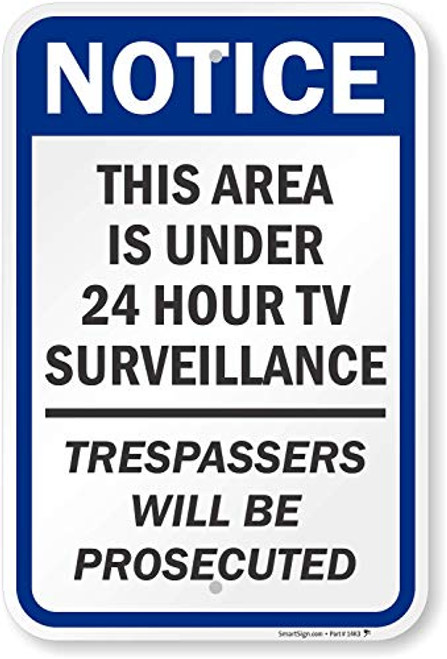 SmartSign  Notice - This Area Under 24 Hour TV Surveillance  Bilingual Sign   12  x 18  Aluminum