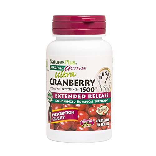 NaturesPlus Herbal Actives Ultra Cranberry  Extended Release - 1500 mg  30 Vegetarian Tablets - Prescription Quality Supplement  Promotes Urinary Tract Health - Gluten-Free - 30 Servings