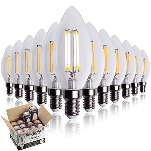 Dimmable B11 E12 LED Candelabra Base Bulbs  4 Filament Vintage Style - 4-5 Watt Equivalent 40W Incandescent Bulb - Warm White 3000K - Chandelier led Night Bulbs  Clear - Pack of 12