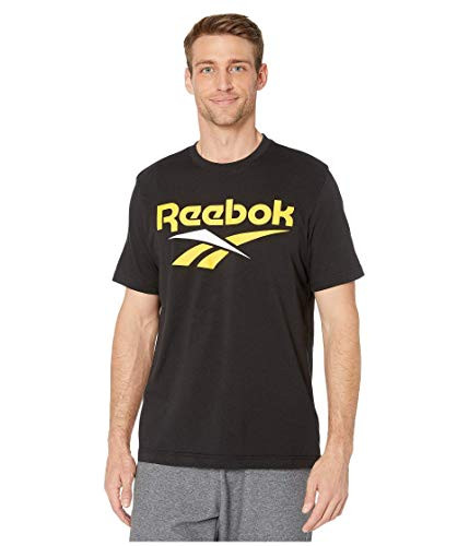 Reebok Men s Classics Logo Vector Tee  Black-Toxic Yellow  Small