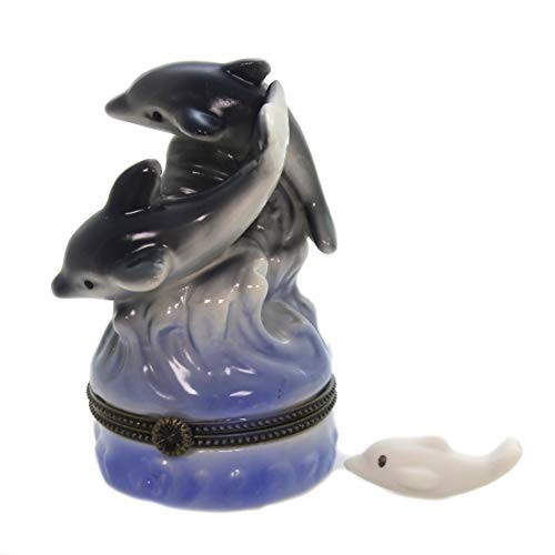 Art Gift 2 Dolphins Hinged Treasure Trinket Box Phb