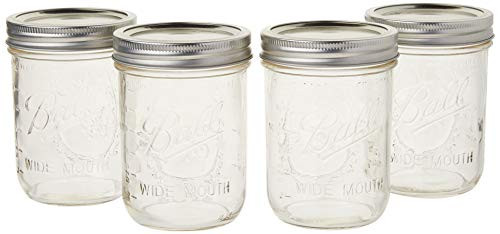 Ball Mason Jar Pint Wide Mouth Clear Glass W-Lids and Bands  16-Ounces Set of 4