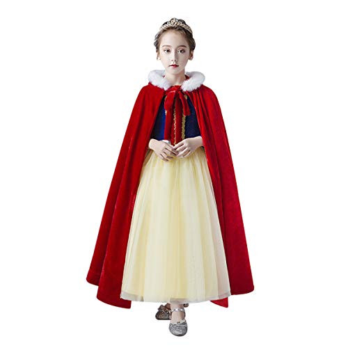 Girls Christmas Cloak Princess Hooded Cape Kids Halloween Cloak Party Cosplay Costume Props Dress up Accessory  for 5-12 Y Red