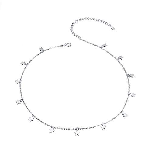S925 Sterling Silver Stars Choker Short Dainty Necklace for Women Jewelry Girl