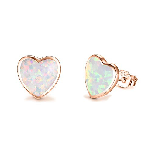 POPKIMI Stud Earrings for Women Sterling Silver Rose Gold Created Opal Earrings Heart Hypoallergenic Earrings for Girls POPKIMI Stud Earrings for Women Sterling Silver Rose Gold Created Opal Earrings Heart Hypoallergenic Earrings for Girls
