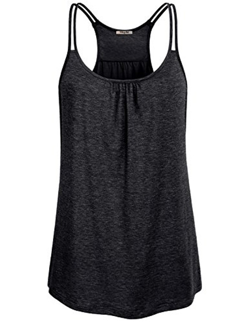 Hibelle Ribbed Tank Tops for Women  Ladies Sleeveless Summer Casual Yoga Sports Shirts Scoop Neck Flowy Curved Hem Dressy Front Ruched Racerback Loose Fit Workout Drape Cami Black Small