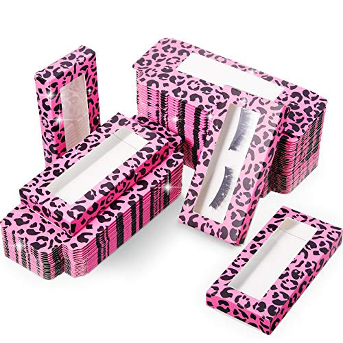 60 Pieces Empty Eyelash Case Soft Paper Lash Box Eyelash Packaging Box Eyelashes Container for False Eyelash Care Cosmetic Tools Pink Leopard